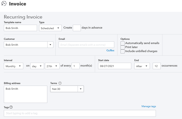 Recurring invoice top